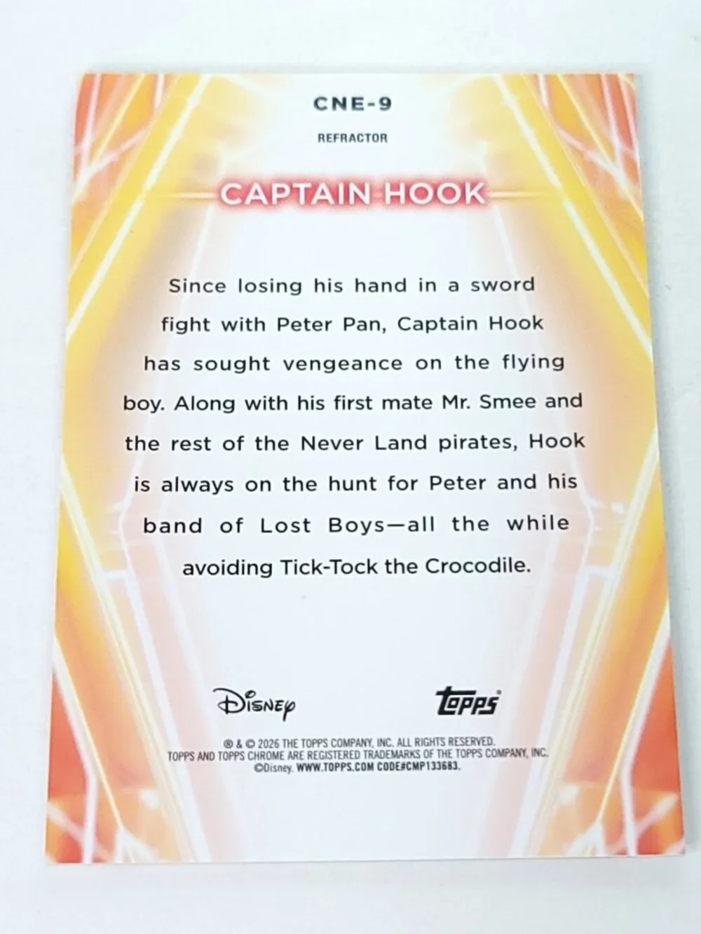 Captain Hook Topps 2026 Disney Neon Holo Chrome Refractor Limited 027/199 CNE